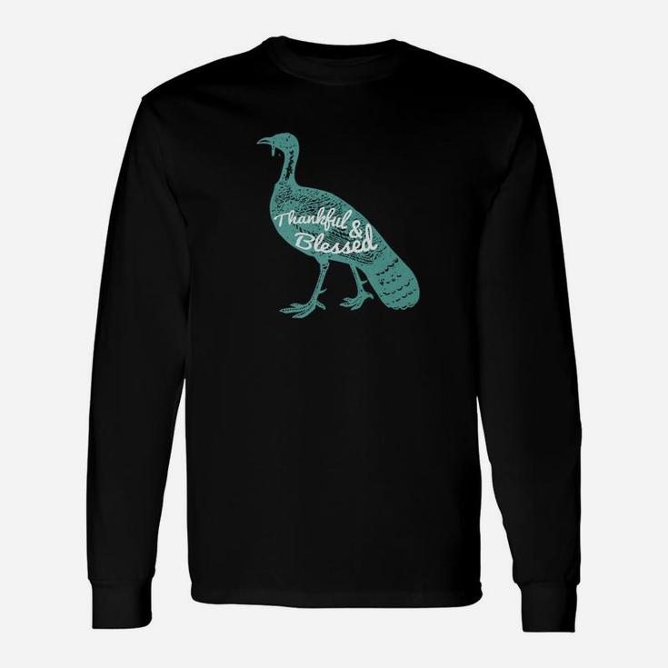 Thankful And Blessed Vintage Turkey Thanksgiving Long Sleeve T-Shirt