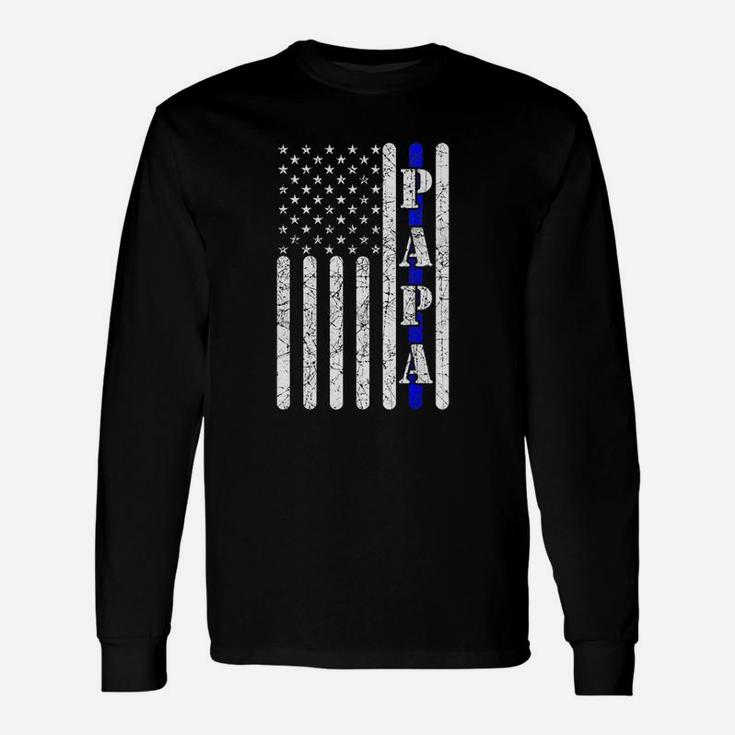 Thin Blue Line Papa Vintage Police American Flag Grandpa Long Sleeve T-Shirt