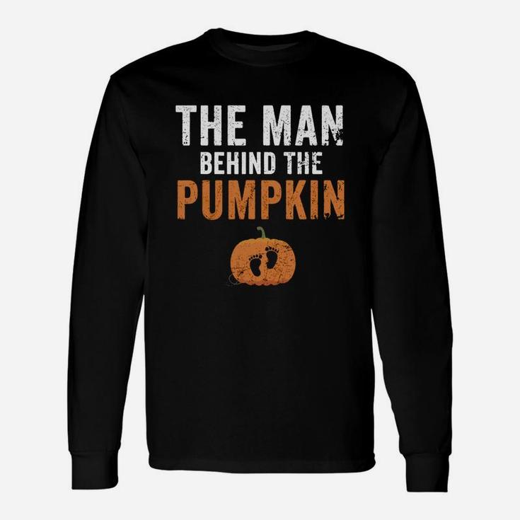 Top Expecting The Man Behind The Pumpkin Halloween New Dad Shirt Long Sleeve T-Shirt