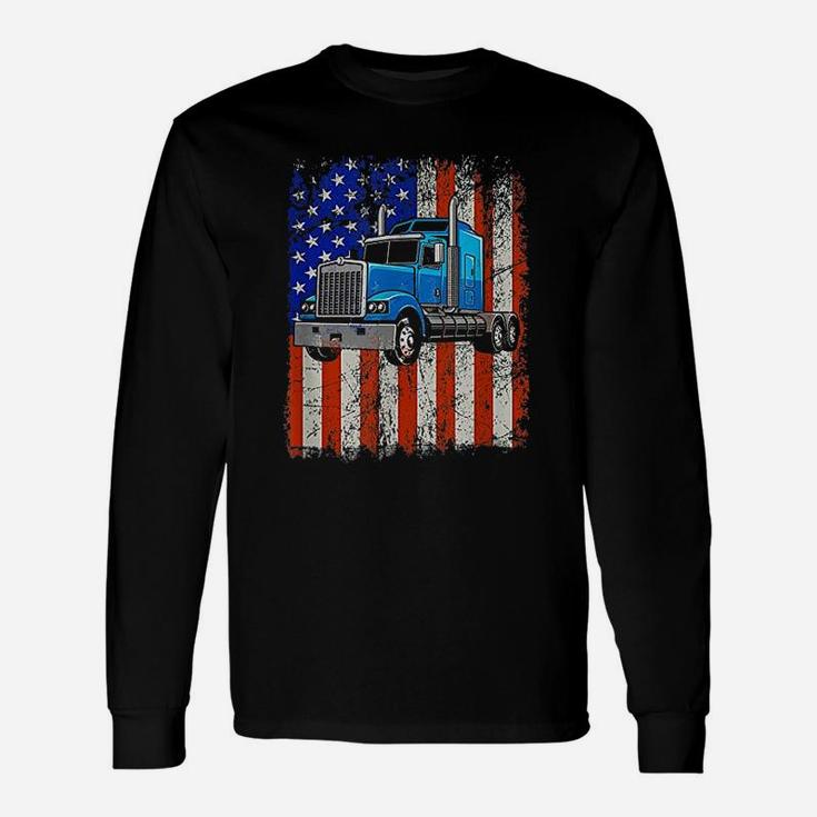 Truck Driver American Flag Proud Trucker T-Shirt Long Sleeve T-Shirt