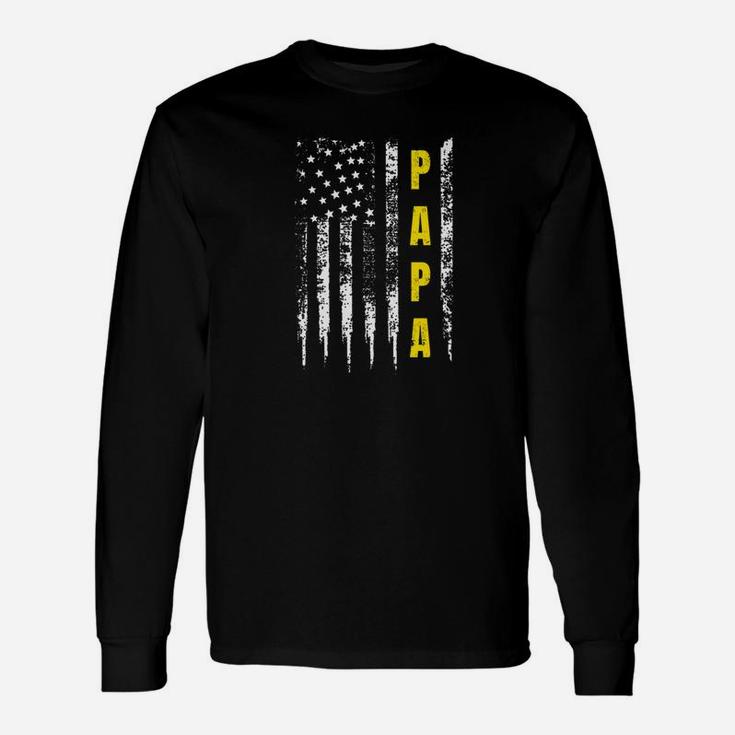 Truck Driver Yellow Line Papa Us Flag Distressed Long Sleeve T-Shirt