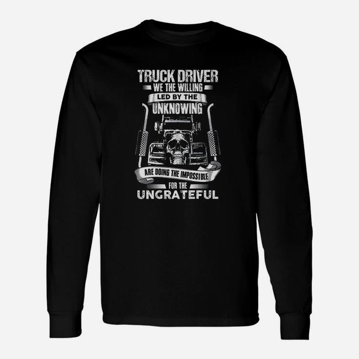 Truck Drivers Fun Truckers Trucking Skull Backside Long Sleeve T-Shirt