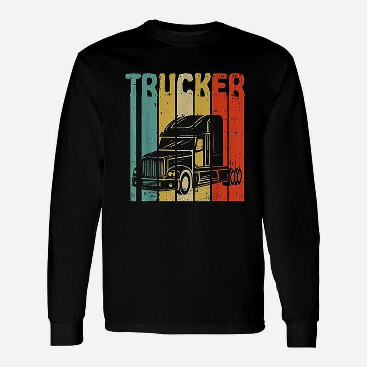 Trucker Retro Truckin Big Rig Semi Trailer Truck Driver Long Sleeve T-Shirt