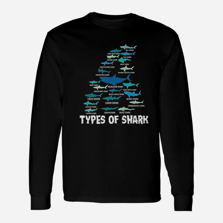 Types Of Shark Megalodon Great White Nurse Shark Long Sleeve T-Shirt