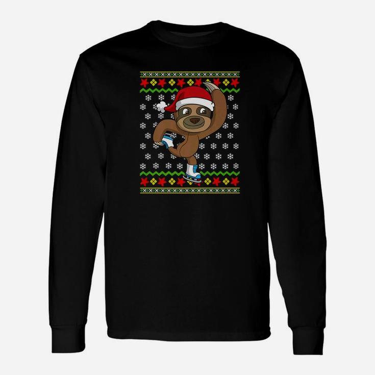 Ugly Christmas Sweater Sloth Ice Skating Long Sleeve T-Shirt