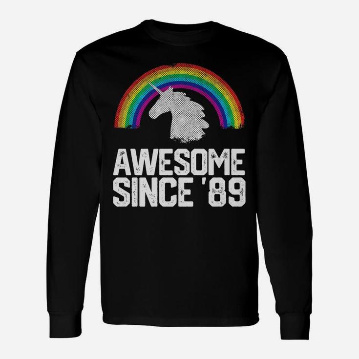 Unicorn 1989 32nd Birthday Rainbow Retro Vintage Long Sleeve T-Shirt