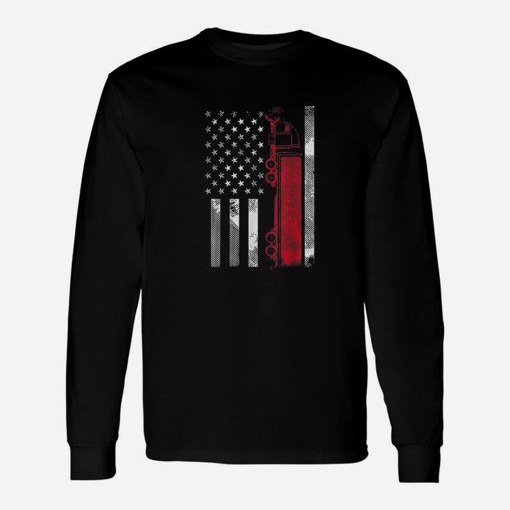 Us American Flag Semi Truck Driver 18 Wheeler Trucker Long Sleeve T-Shirt