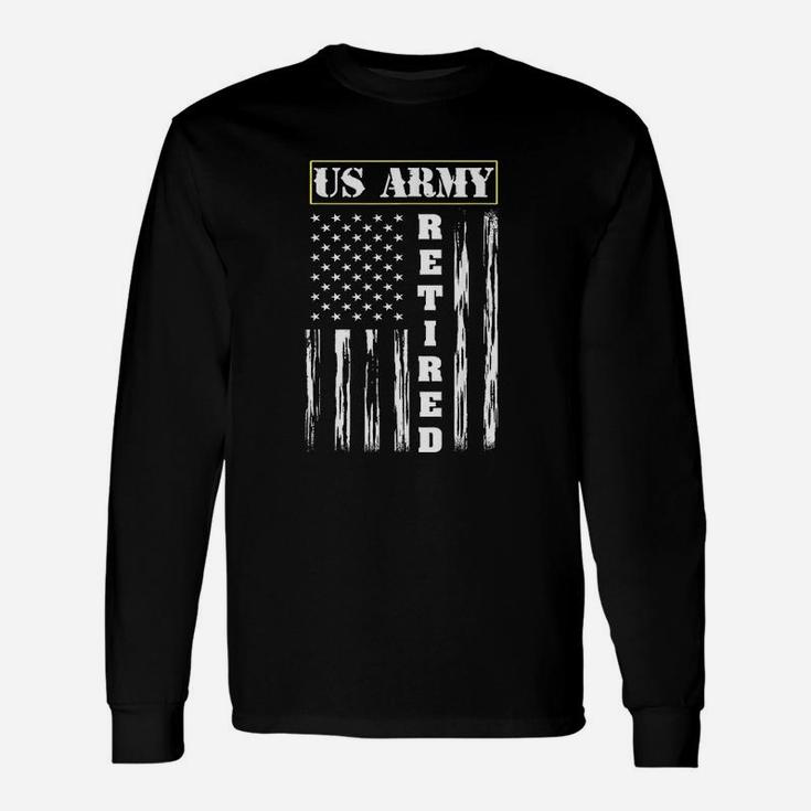 Us Army Retired Distressed American Flag Long Sleeve T-Shirt