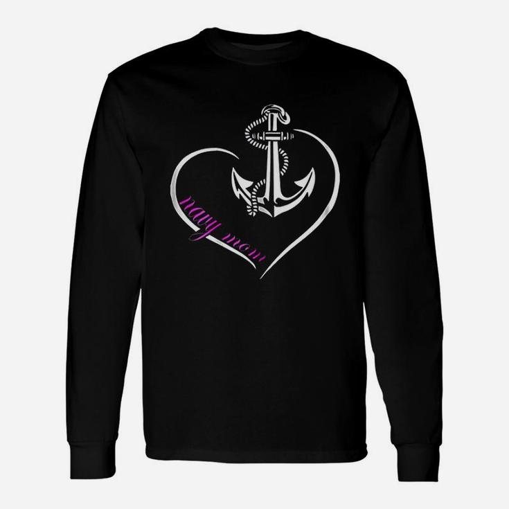 Us Navy Original Proud Navy Mom Anchor Heart Long Sleeve T-Shirt