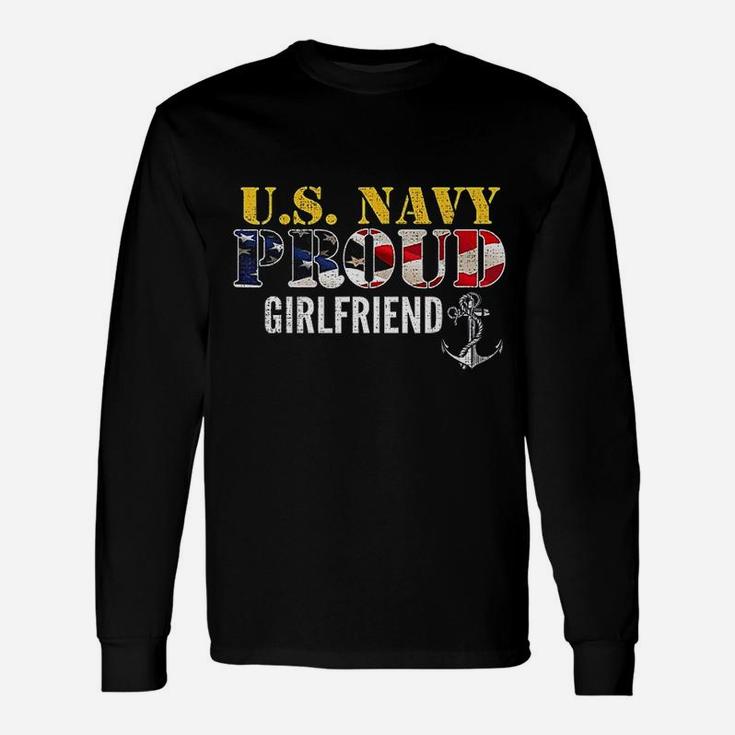 Us Proud Navy Girlfriend With American Flag Military Veteran Long Sleeve T-Shirt
