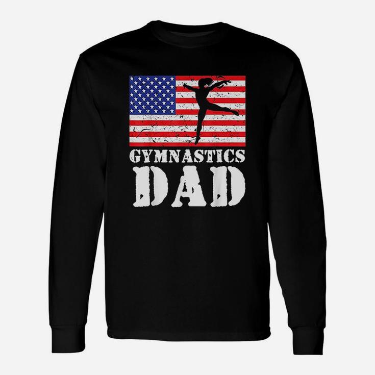Usa American Distressed Flag Gymnastics Dad Long Sleeve T-Shirt