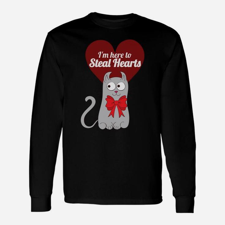 Valentines Cat Lover Heart Red Stealing Hearts Long Sleeve T-Shirt