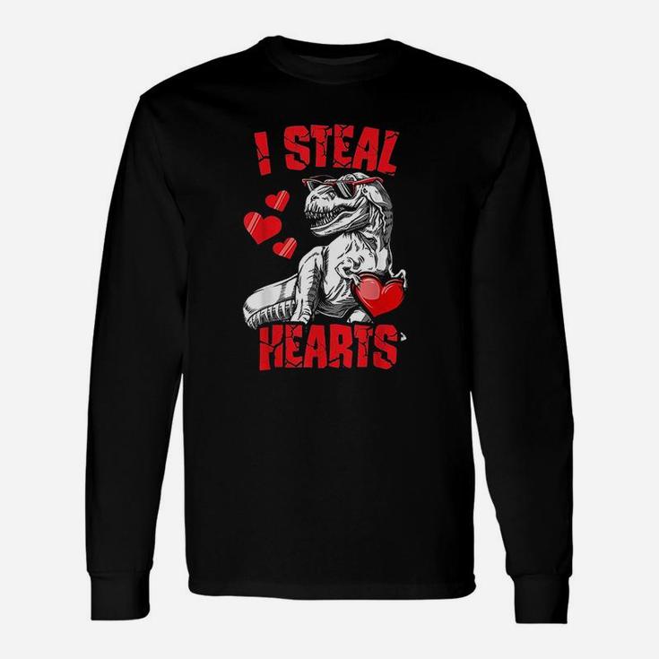 Valentines Day Dinosaur Rex Lover I Steal Hearts Long Sleeve T-Shirt