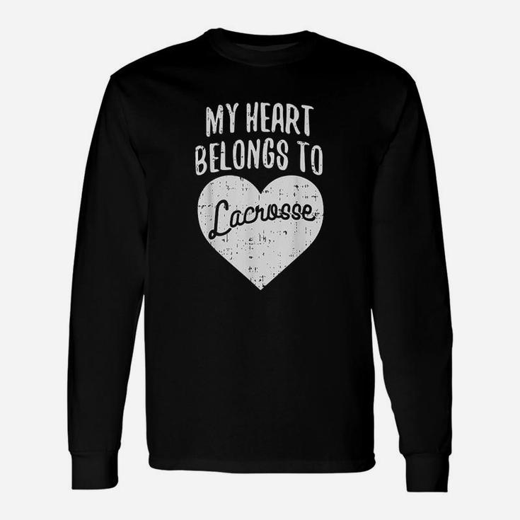 Valentines Day My Heart Belongs To Lacrosse Sport Long Sleeve T-Shirt
