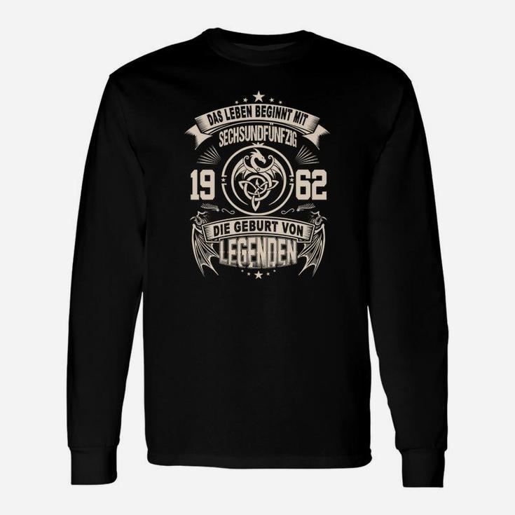 Vintage 1962 Legenden Geburtsjahr Langarmshirts, Retro Schwarz Tee