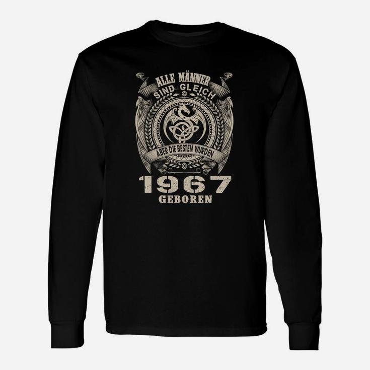 Vintage 1967 Motiv Langarmshirts für Herren, Schwarzes Retro Geburtstags-Langarmshirts