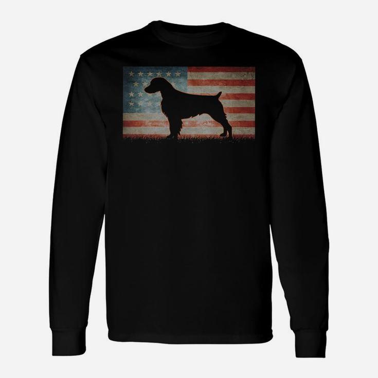 Vintage Best Brittany Spaniel Dog Dad Ever American Flag T-shirt Long Sleeve T-Shirt