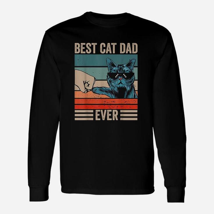Vintage Best Cat Dad Ever Bump Fist Fathers Day Long Sleeve T-Shirt
