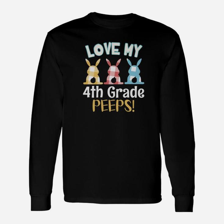 Vintage Bunny Rabbit Love My 4th Grade Peeps Teacher Long Sleeve T-Shirt