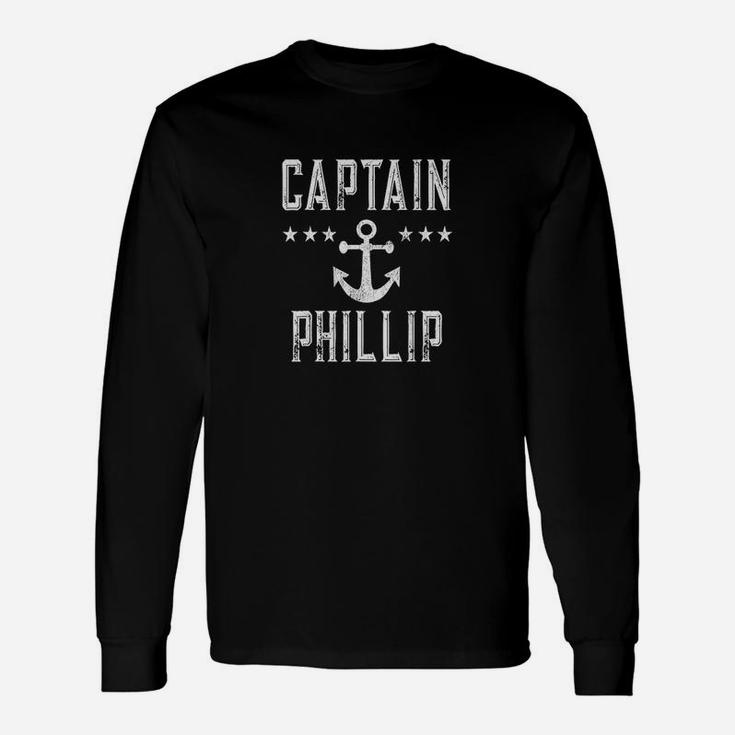 Vintage Captain Phillip Personalized Cruise Lake Boat Long Sleeve T-Shirt