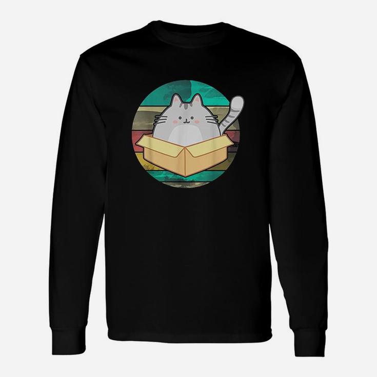 Vintage Cat In Box Retro Style Cute Fat Cat Long Sleeve T-Shirt