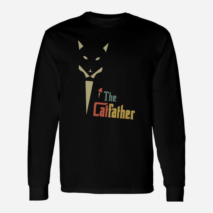 Vintage The Catfather Cat Dad Father Of Cats Retro Sunset Kitty Kitten Lover Long Sleeve T-Shirt