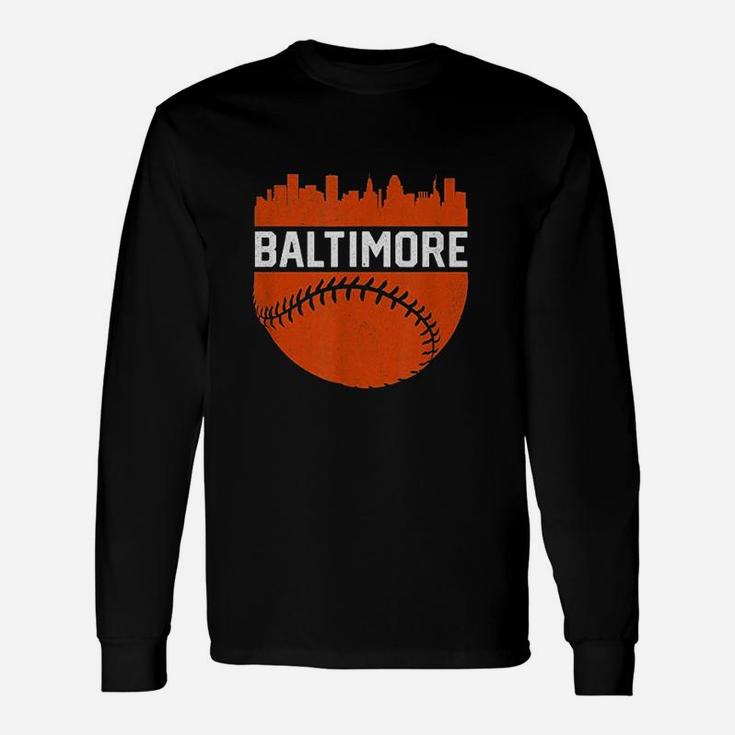 Vintage Downtown Baltimore Skyline Baseball Long Sleeve T-Shirt