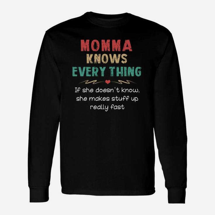 Vintage Momma Knows Everything Quote Black Long Sleeve T-Shirt