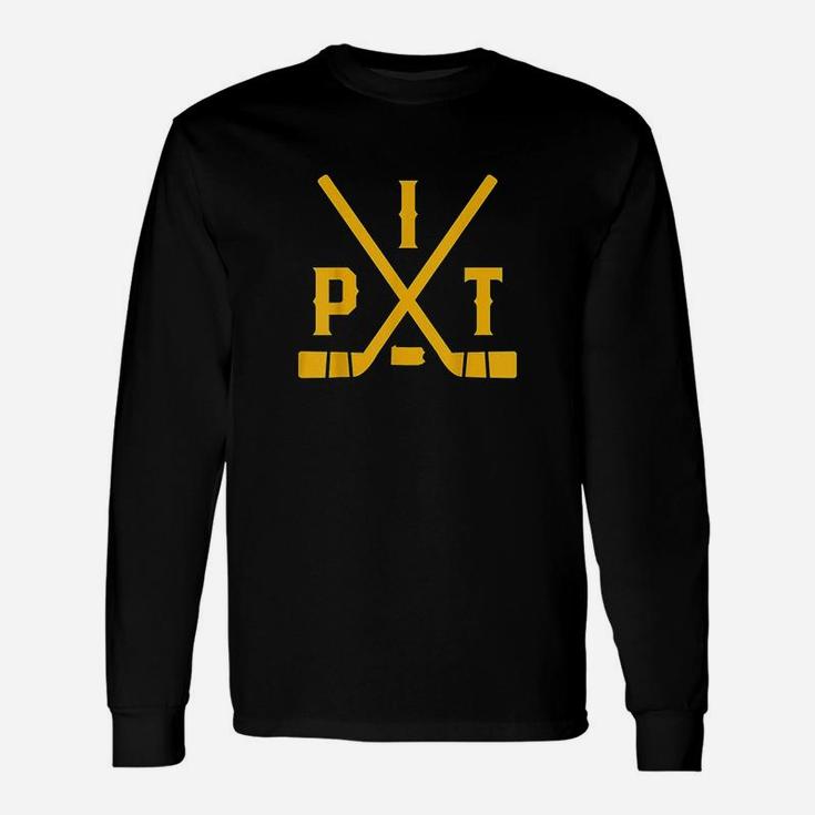 Vintage Pittsburgh Ice Hockey Sticks State Outline Long Sleeve T-Shirt
