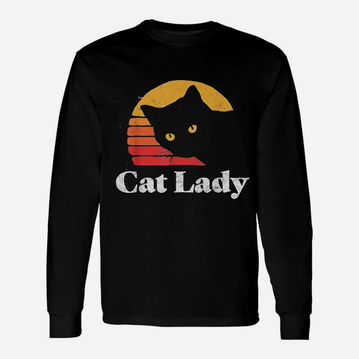 Vintage Retro Style Cat Lady 80s Long Sleeve T-Shirt