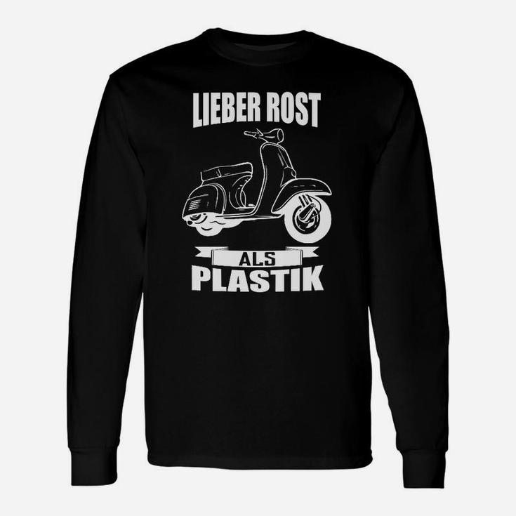 Vintage Scooter Fan Langarmshirts, Lieber Rost als Plastik, Schwarz