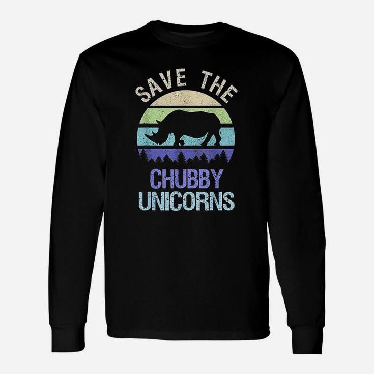 Vintage Sunset Save The Chubby Unicorns Fat Rhino Long Sleeve T-Shirt