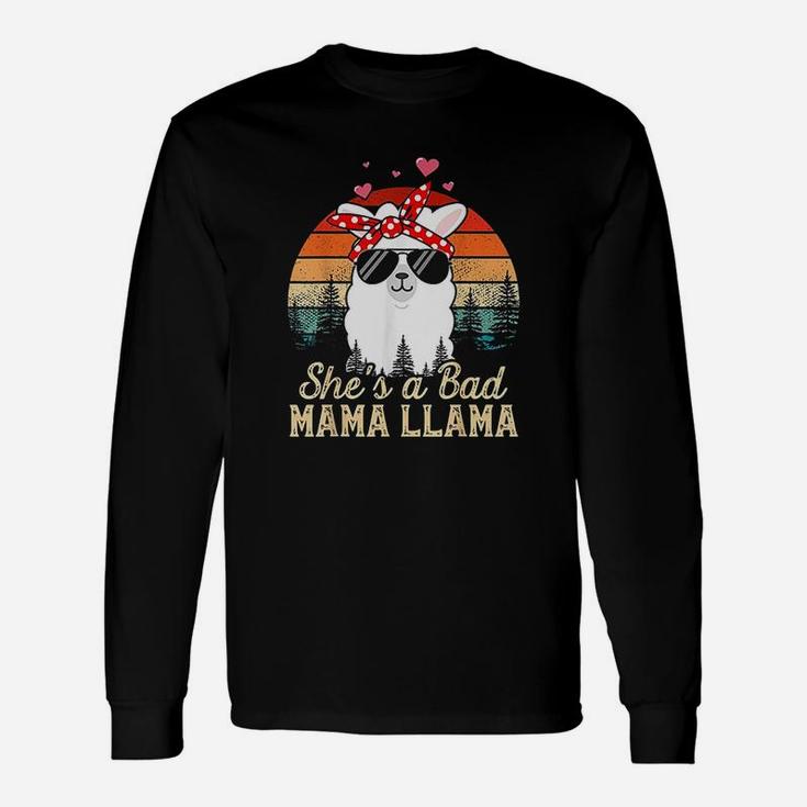 Vintage Sunset Shes A Bad Mama Llama Mother Days Long Sleeve T-Shirt