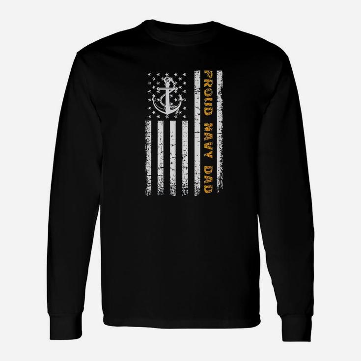 Vintage Usa American Flag Proud Navy Dad Long Sleeve T-Shirt