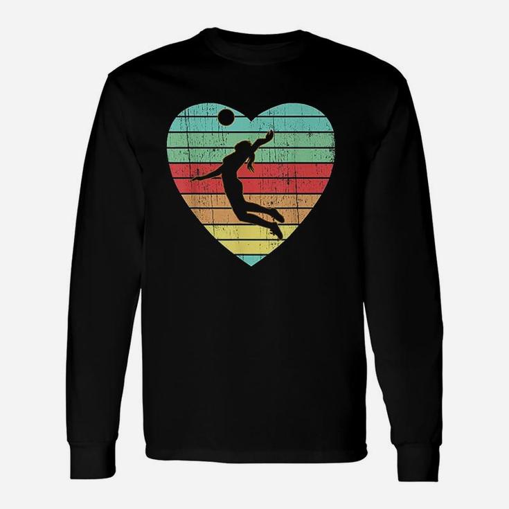 Vintage Valentines Day Heart Volleyball Player Girl Long Sleeve T-Shirt