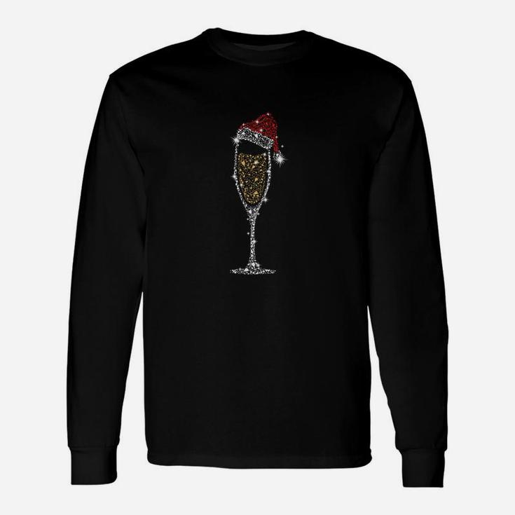 Weihnachts Sektglas Langarmshirts mit Glitzer und Mütze, Festliches Design