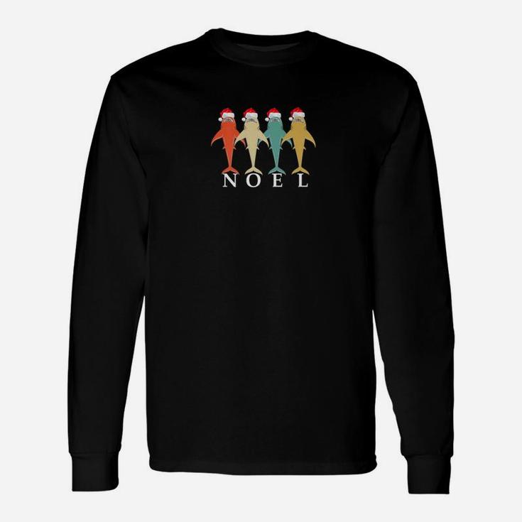 Weihnachtshai Noel Retro Langarmshirts im Vintage-Stil, Urlaubsdesign