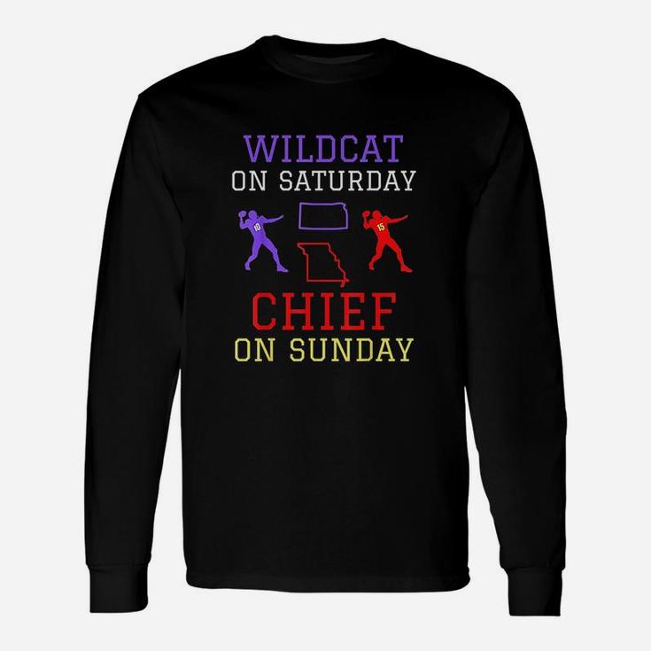 Wildcat On Saturday Chief On Sunday Kansas City Football Long Sleeve T-Shirt
