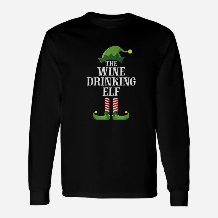 Wine Drinking Elf Matching Group Christmas Long Sleeve T-Shirt