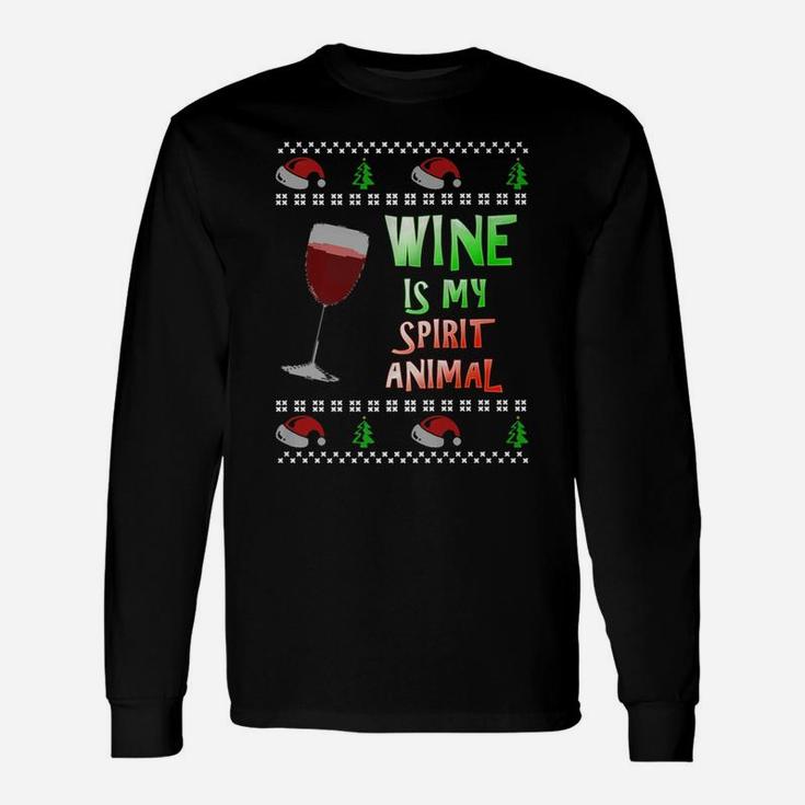 Wine Is My Spirit Animal Ugly Christmas Style Long Sleeve T-Shirt