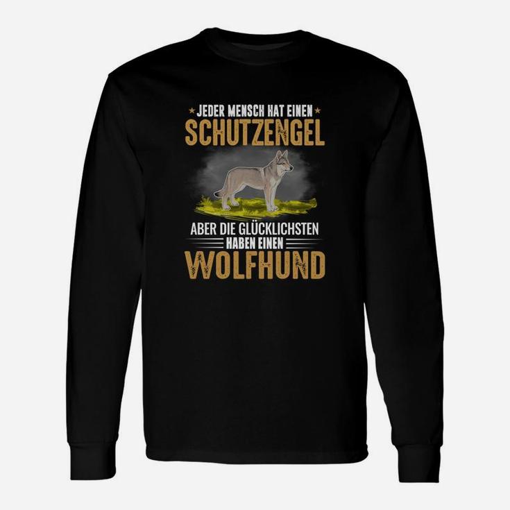 Wolfhund Schutzengel Schwarzes Langarmshirts, Spruch für Hundeliebhaber