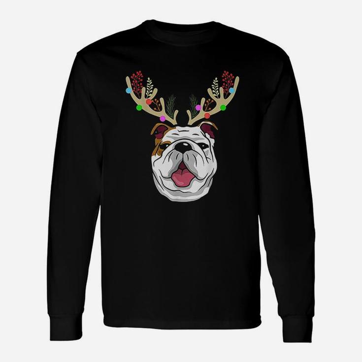 Xmas Bulldogs With Antlers Christmas Long Sleeve T-Shirt