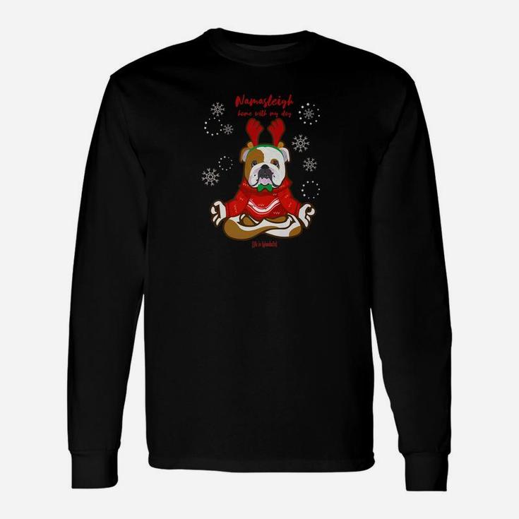 Yoga Christmas Dog Shirt English Bulldog Lover Shirt Long Sleeve T-Shirt