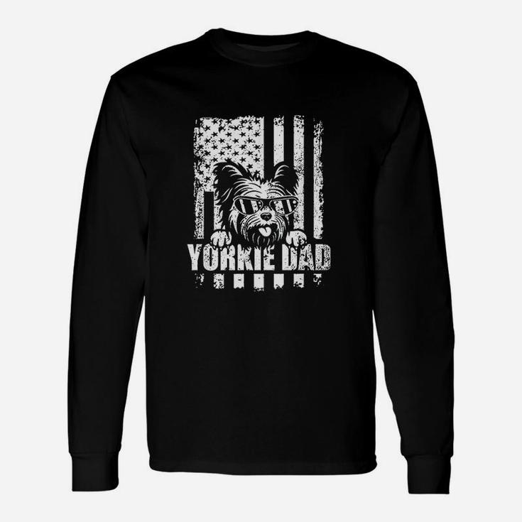 Yorkie Dad Cool Vintage Retro Proud American Flag Long Sleeve T-Shirt