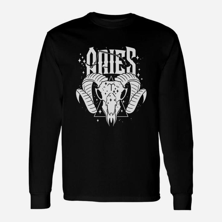 Zodiac Signs Aries Skull Constellation Fire Long Sleeve T-Shirt