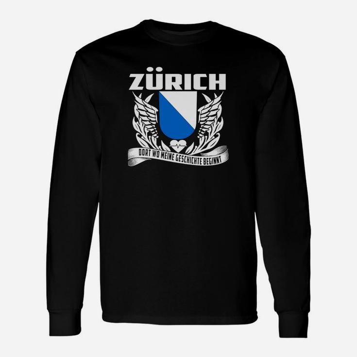 Zürich Stolzes Wappen Design Schwarzes Langarmshirts für Herren