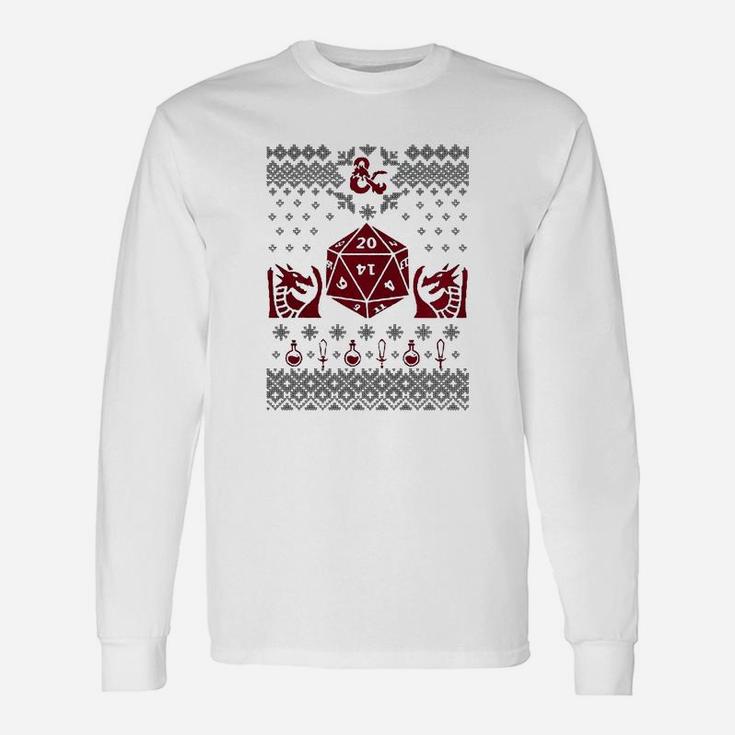 20 Sided Dice D20 Ugly Christmas Sweater Long Sleeve T-Shirt