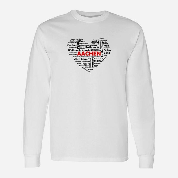 Aachen Stadt Silhouette Herren Langarmshirts in Weiß, Urban Design Tee