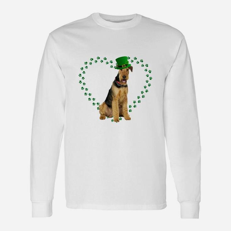 Airedale Terrier Heart Paw Leprechaun Hat Irish St Patricks Day For Dog Lovers Long Sleeve T-Shirt