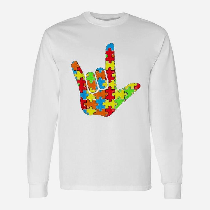 Asl Love Sign Language Autism Awareness Support Long Sleeve T-Shirt